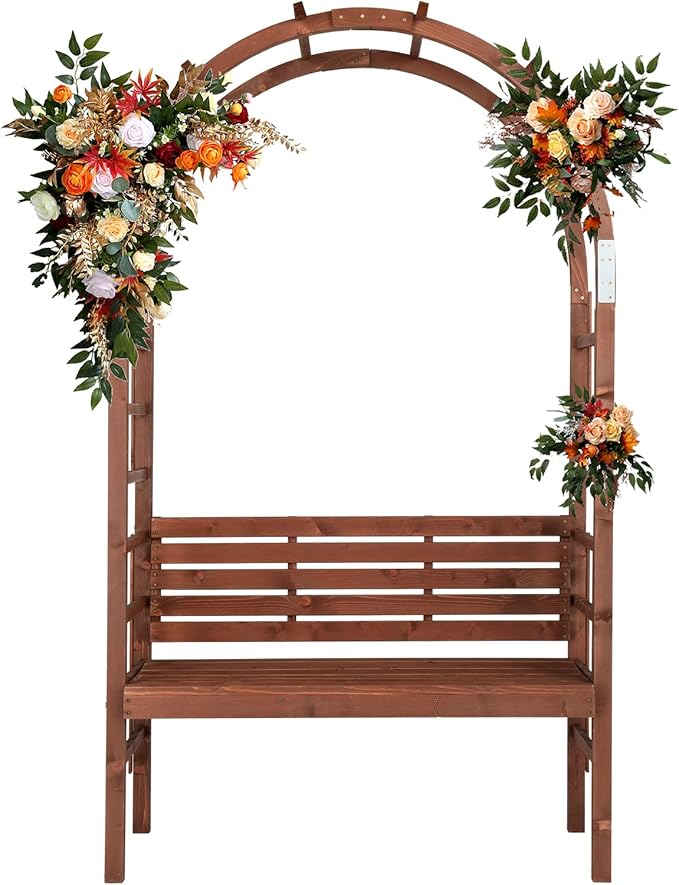 6.8FT Garden Arch with Bench, Arbor Arch for Climbing Plants with Garden Bench, Garden Arbors Trellises for Climbing Plants, Patio Trellis Pergola for Decoration, Wooden Arbor Trellis Garden