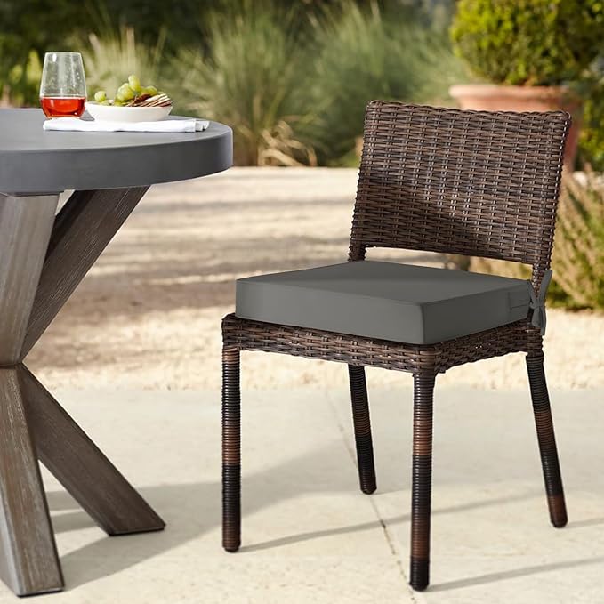 downluxe Waterproof Outdoor Chair Cushions Set of 4, 19" x 19" x 3" Patio Chair Cushion with Non-Slip Ties & Handle, Square Outdoor Cushion for Patio Furniture with Removable Cover, Dark Grey