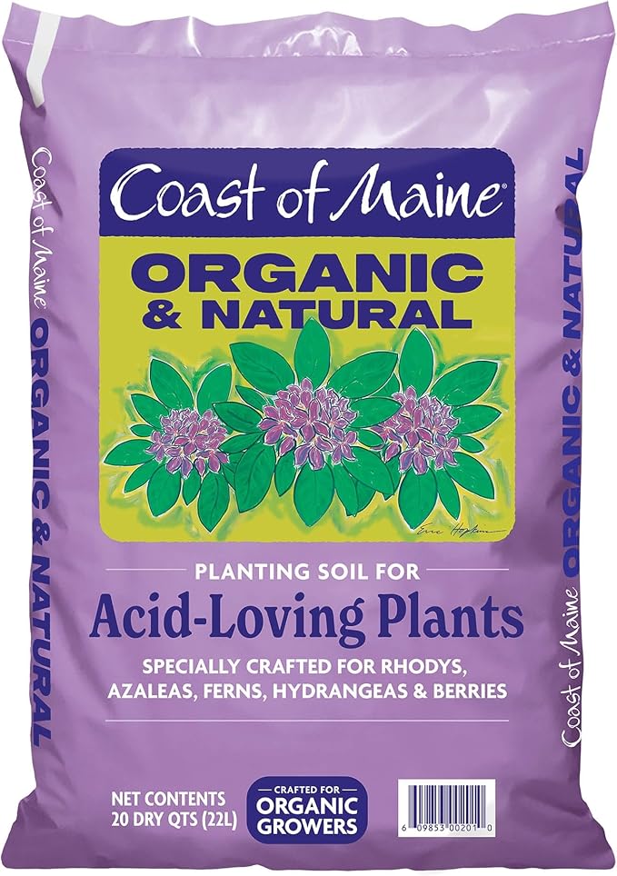 Coast of Maine Organic & Natural Planting Soil for Acid Loving Plants Azalea, Rhododendron & Berries - Premium Planting soil w/ Composted Manure, Sphagnum Peat Moss - Low pH, Enhanced Drainage (20 Qt)