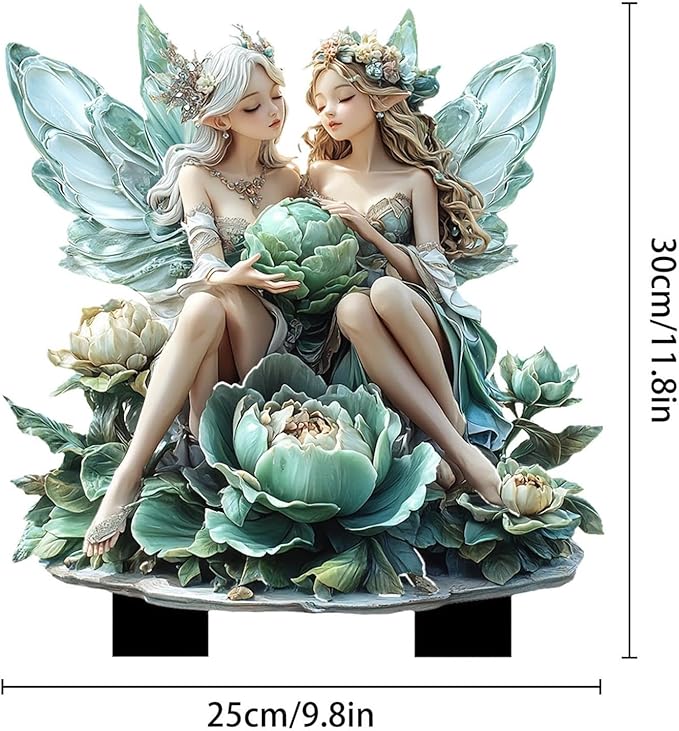 JOYO 11.8''Bohemian Fairy Flower Pot Decoration,Fairy Garden Planter Accessories,2D Acrylic Ground Plug,Fairy Pumpkin Angel Garden Stake for Pot Plants and Garden Yard Lawn Décor (Q)
