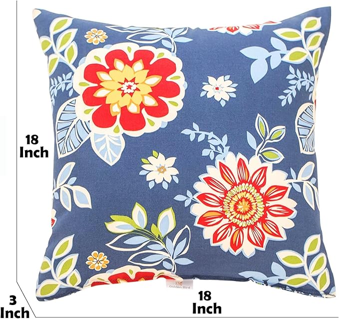 JMGBird Weather-Resistant Outdoor Pillows Set of 2, 18x18 inch Durable Red Flowers Blue Background Throw Pillows with Inserts for Patio Furniture