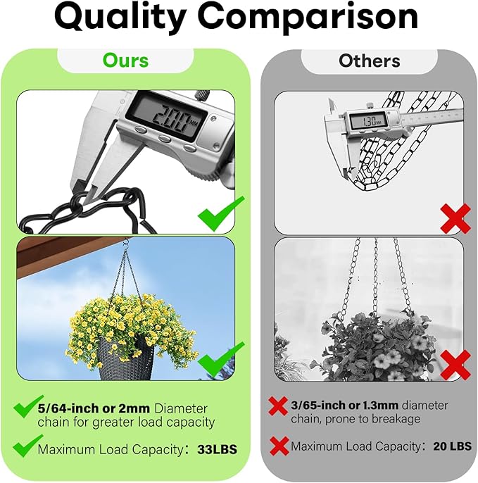 Upgraded 180”Heavy Duty Metal Hanging Chains with Hanging Basket Hooks Set for Planters,Birdcage,Birds Feeder,Grow Lights,Lanterns,Billboards,Wind Chime and Ornaments,Chain Hooks DIY,Black