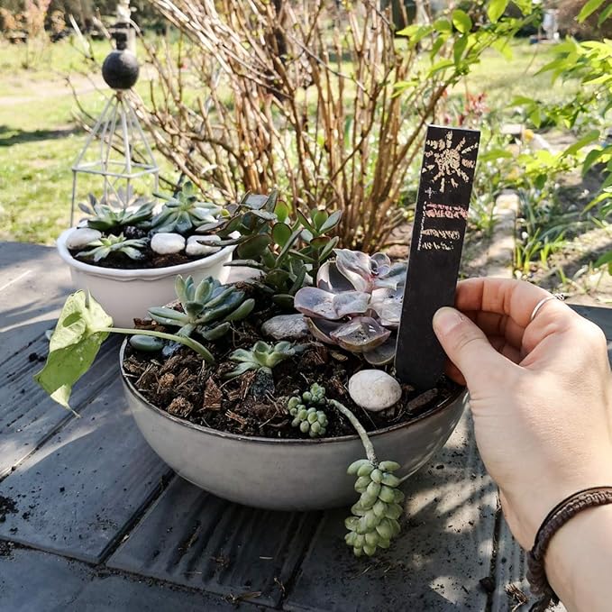 Navaris Slate Garden Labels - 10 Natural Slate Plant Labels for Outdoor Plants, Plant Name Sticks, Herb Labels for Garden - Greenhouse Accessories