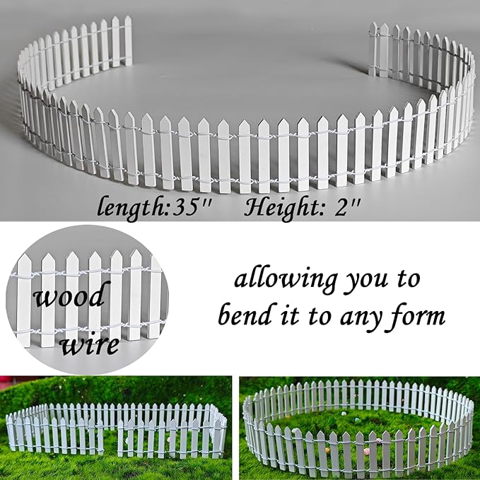 Kai Dream 35-Inch Mini Fairy Garden Fence - DIY Small Wooden Decorative Picket Fence for Dollhouses, Crafts, Dioramas, Plant Pots, and Micro Landscape