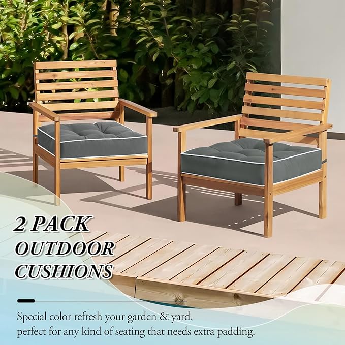 Wellsin Outdoor Chair Cushions Set of 2, Patio Cushions for Outdoor Furniture, Tufted Waterproof Outdoor Chair Pads, 19 x 19 Inch, Dark Gray