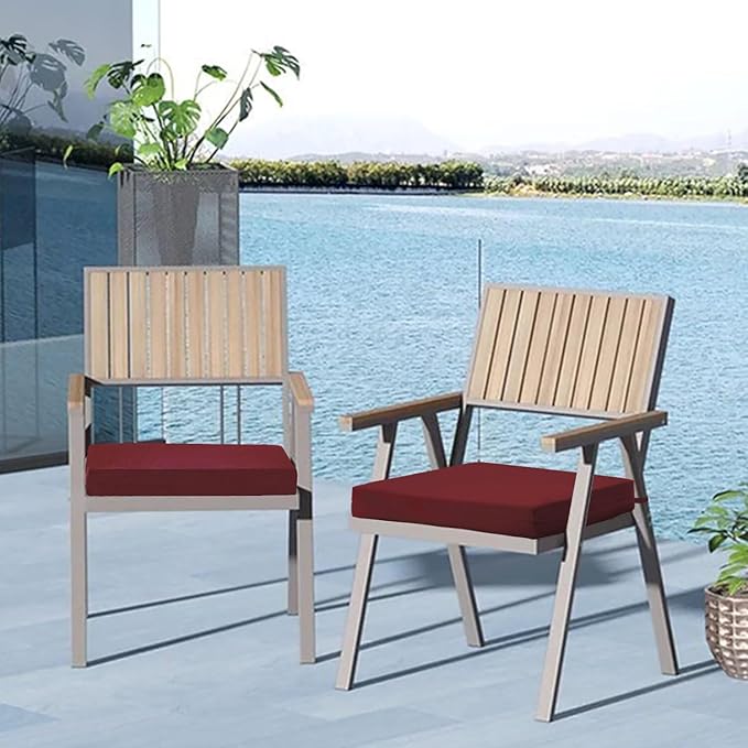 Cozyide Outdoor Chair Cushions, Waterproof Patio Seat Cushions with Adjustable Straps, Square Corner Patio Chair Cushions for Garden, Burgundy, 18.5x16x3 Inch (Pack of 4)