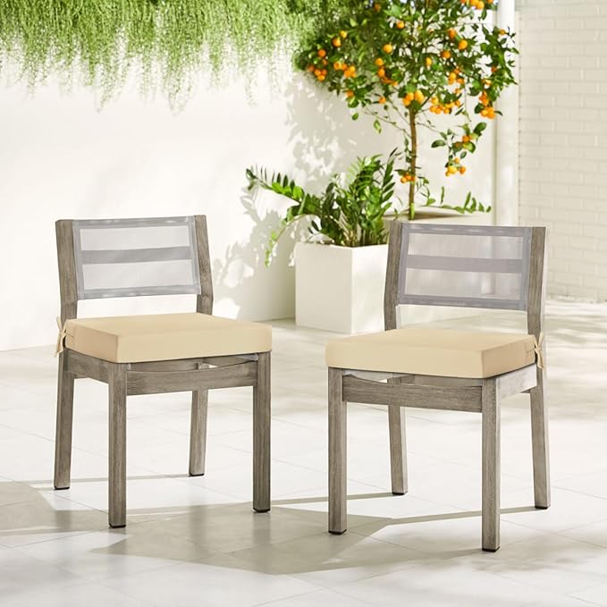 downluxe Waterproof Outdoor Chair Cushions for Patio Furniture, 22" x 22" x 3" Patio Chair Cushion with Adjustable Ties & Portable Handle, Square Outdoor Cushion with Removable Cover, Beige, 2 Pack