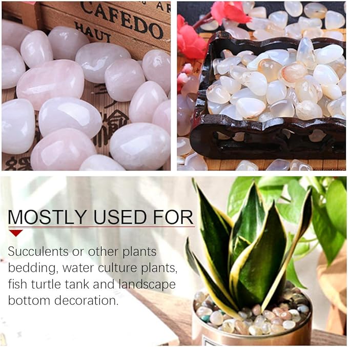 Hilitchi White Agate Stone Tumbled Stones for Plants Cacti & Succulents Bedding, Vase Filler, Landscape Bottom Decoration (About 1lb(455g)/Bag)
