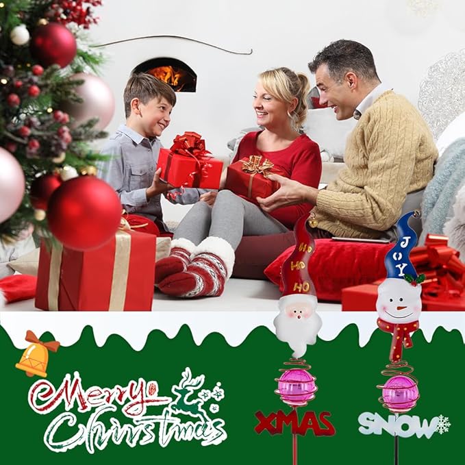 Christmas Solar Garden Stake Lights,2 Pack Snowman&Santa Claus Xmas Pathways Lights,Solar Christmas Decorations for Outside Lawn Patio Landscape