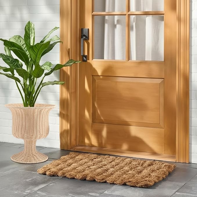 2 Pcs Rattan Indoor Outdoor Planter Basket Woven Decorative Storage Basket and Planter for Porch Patio Backyard Home Garden, 13 x 13 x 14.17 Inches, 8.66 x 8.66 x 9.45 Inches