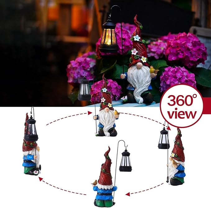 Gnomes Outdoor Statue with Solar Lights,Solar Garden Gnomes Decorations for Yard Patio Outside Gnome Garden Decor, Gnomes Gifts for Women Mom