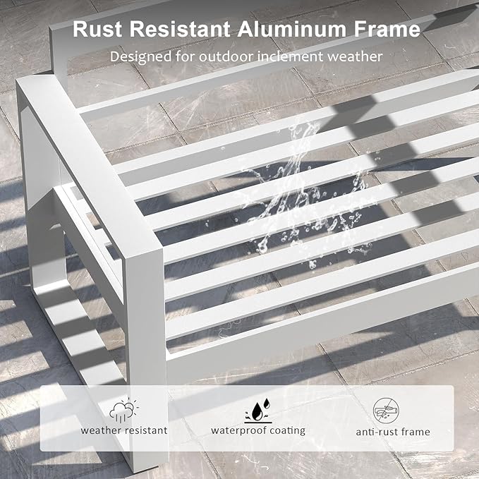 LayinSun Outdoor Patio Aluminum Loveseat, Metal Modern 2-Seat Sofa with Washable Thick Cushions