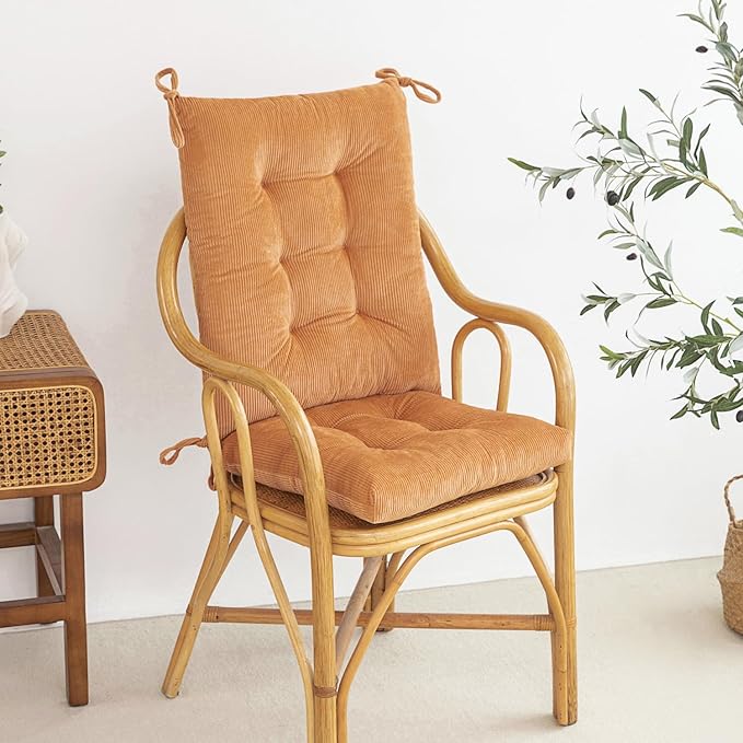 Outdoor Patio Cushion, Rocking Chair Cushion, Tufted Pads, Set of Upper and Lower with Ties Pack of 2 (2 Sets) - Back 20"×17", Seat 17"×17" (Khaki)