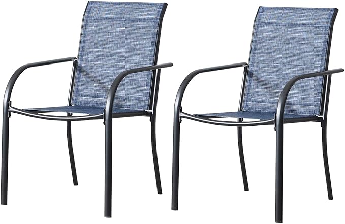 Outdoor Patio Dining Chairs Set of 2, Lightweight Stackable Patio Chairs with Curved Armrests & Wide Seat, Heavy Duty 300 lbs Capacity, Garden Chairs for Backyard, Deck, Poolside, Blue