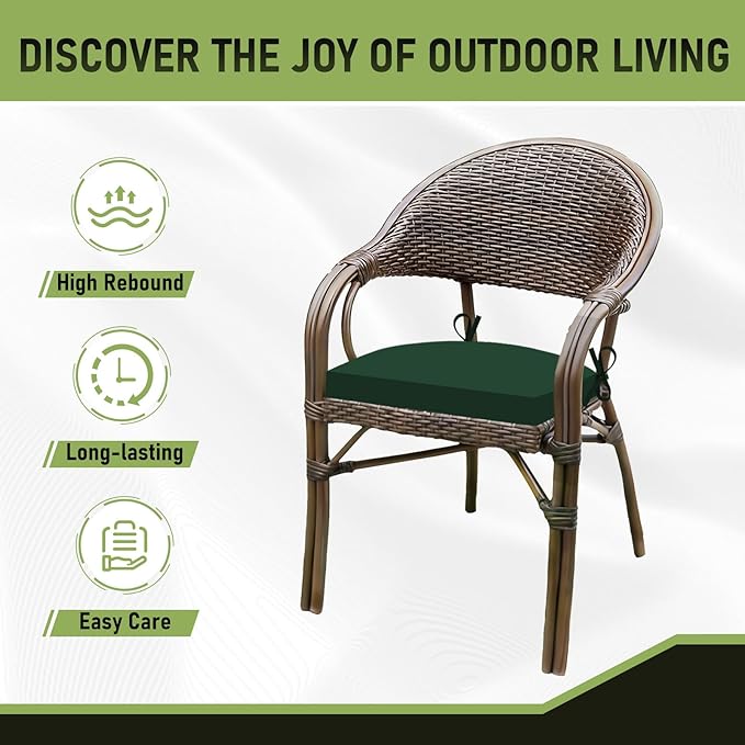 Basic Beyond Outdoor Chair Cushions Set of 4, Outdoor Cushions for Patio Furniture, Water Resistant Patio Chair Cushions with 2 Ties, 17x16x2, Forest Green