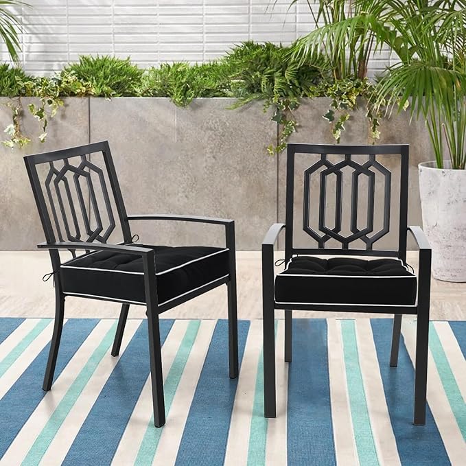 HARBOREST Outdoor Chair Cushions Set of 2, Tufted Patio Chair Cushions with Ties, Square Corner Outdoor Cushions for Patio Furniture, Lawn Chairs, Wicker Chairs, 17" x 17" x 5", Black