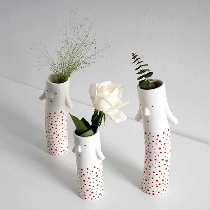 Family Face Vases Set of 3 - Cute Handmade Ceramic Bud Vases for Pretty Flowers - Unique Modern Decor - Aesthetic Small Flower Holders for Home Elegance