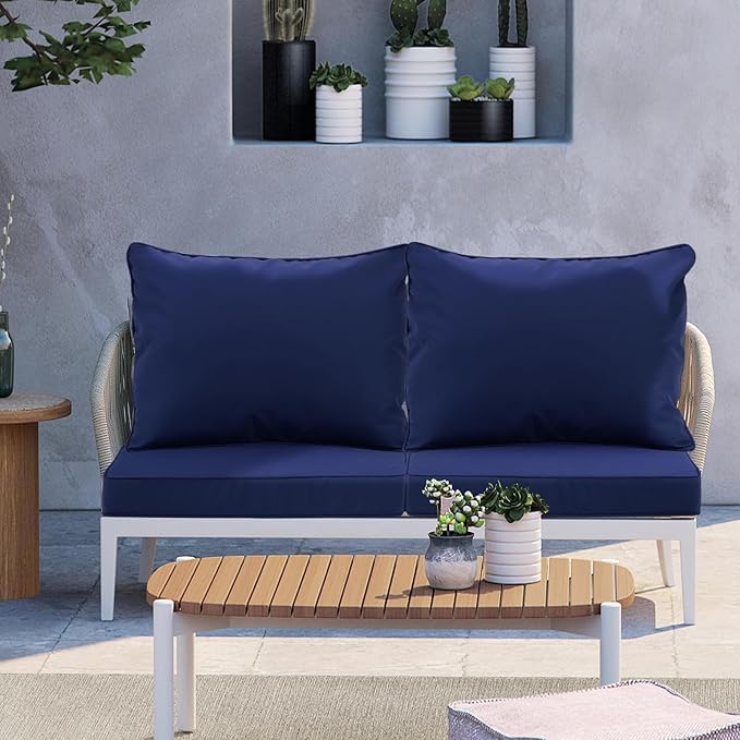 PLTCAT Cloud-Comfort Outdoor Cushion Set - 19x19 Navy Blue Deep Seat Cushions with 28D Memory Foam, Waterproof & Fade Resistant for Patio & Garden Lounge