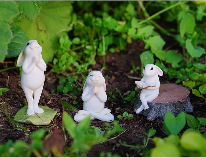 Top Collection Miniature Fairy Garden & Terrarium Yoga Bunny in Seated Namaste Pose Statue, Small, Cream