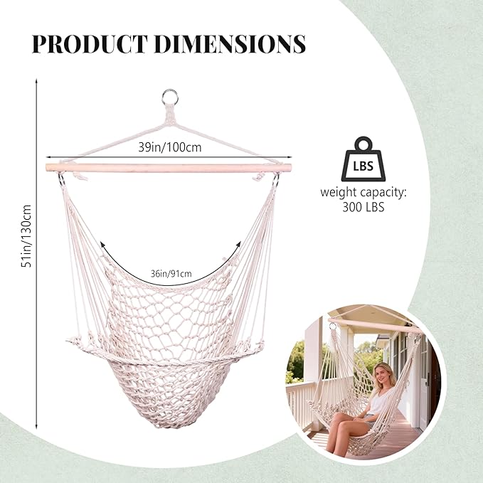 ONCLOUD Portable Hammock Chair - Boho Swing Chair, Macrame Rope Hanging Seat for Indoor, Hammock Seat for Garden, Patio