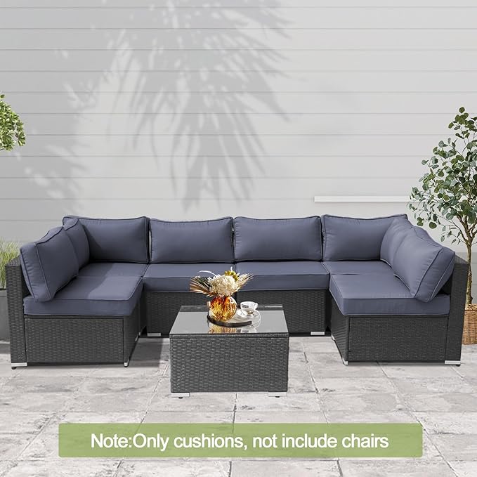 14Piece Outdoor Sofa Cushion Replacement, Patio Furniture Waterproof Cushion with Zippers, fit 6-Seat Outdoor Wicker Rattan Sectional Couch (BlackGrey, 25.6"x25.6"x3.9")