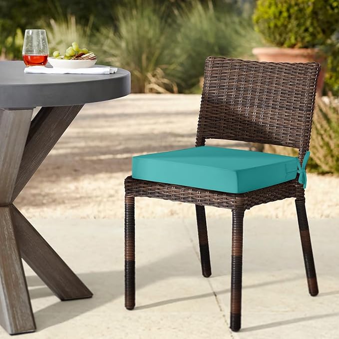 downluxe Waterproof Outdoor Chair Cushions Set of 4, 19" x 19" x 3" Patio Chair Cushion with Non-Slip Ties & Handle, Square Outdoor Cushion for Patio Furniture with Removable Cover, Teal