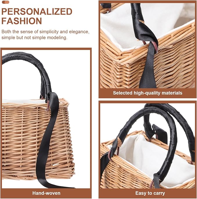 Baluue Rattan Woven Bag Storage Basket Lid Decorative Arrangement Basket for Home Natural