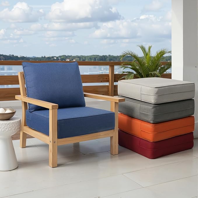 Outdoor Chair Cushions Set of 3, Waterproof 24x24 Patio Chair Cushion, 6" Thickened Seat Cushion for Outdoor Furniture, Couch Cushion Replacement, Include 3 Back & 3 Seat Cushions, Thick/Blue