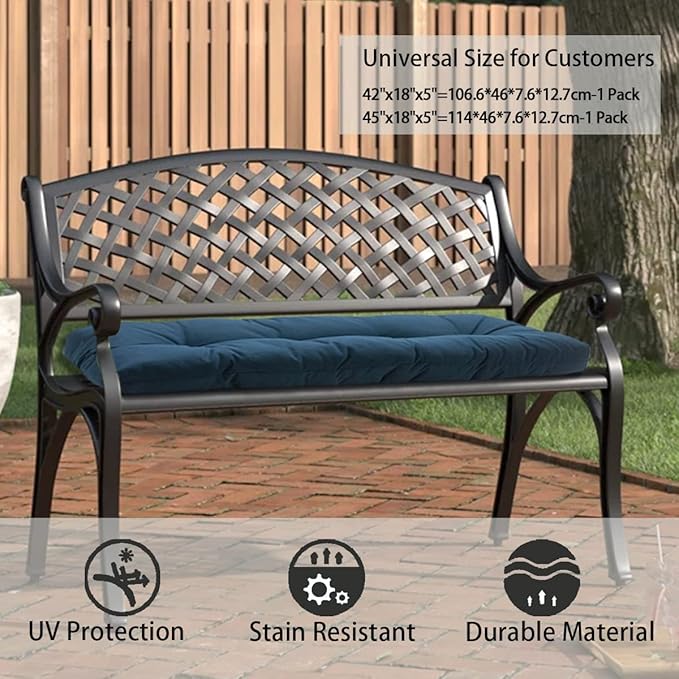 FUNHOME Outdoor Bench Cushion 48 x18 inch with Non-Slip Grips,Water Resistant Porch Swing Cushion,Bench Pillow Pads,Tufted Cushions for Patio Garden Furniture,48" Seat Cushions(Denim Blue)
