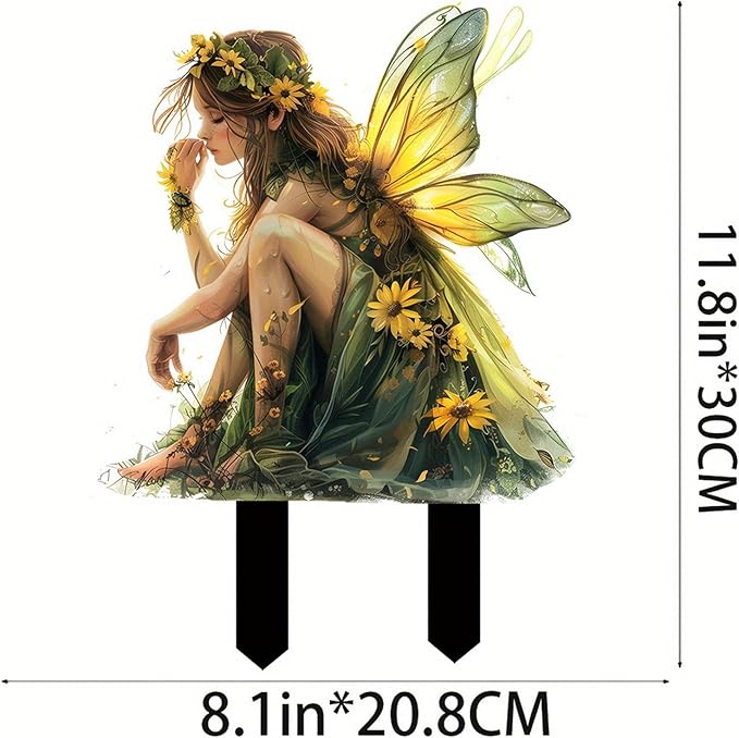 JOYO 11.8''Bohemian Fairy Flower Pot Decoration,Fairy Garden Planter Accessories,2D Acrylic Ground Plug,Fairy Pumpkin Angel Garden Stake for Pot Plants and Garden Yard Lawn Décor (P04)