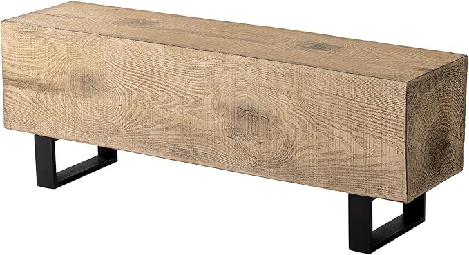 AQUILLA Modern Outdoor Bench, Faux Wooden Patio Bench, Concrete Backless Porch Bench Weatherproof, Anti-Rust Metal Legs Garden Benches for Entryway, Park, Yard (48",Light Brown)