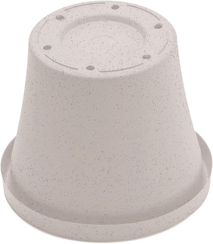 Bloem Terra 8" Diameter Round Vanilla Bean Resin Planter Pot with Drainage Holes for Indoor and Outdoor Gardening