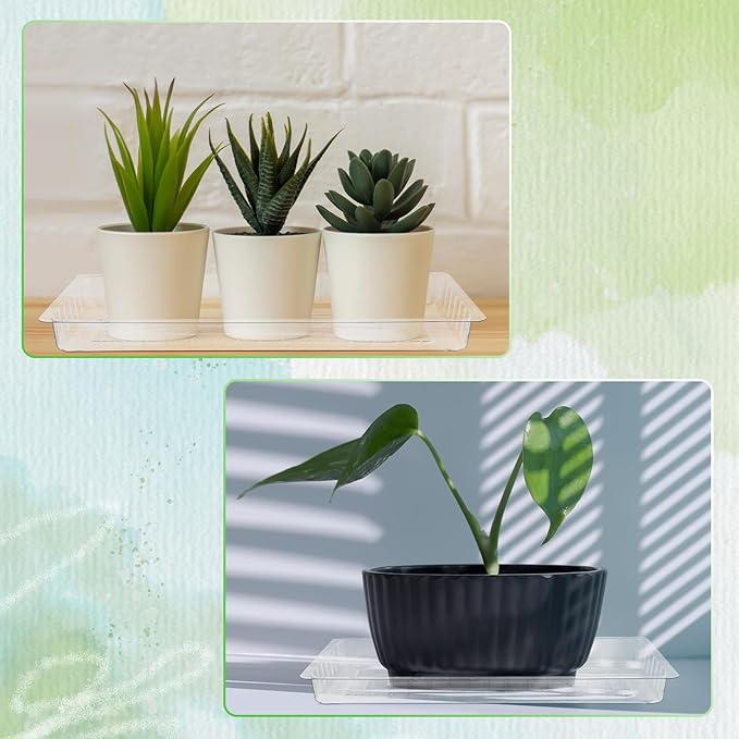 20 Pcs Clear Plastic Plant Saucer Rectangular Plant Drip Trays Transparent Thick Heavy Duty Plastic Liners for Planters for Indoors Outdoors Flower Pots Window Sills Window Shelf, 14" x 6"