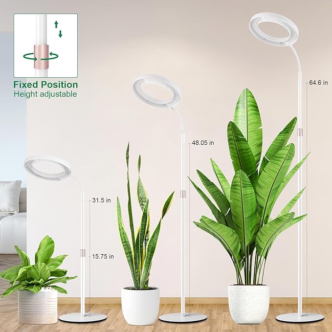 LBW Grow Light with Stand for Indoor Plants, Adjustable Height up to 68", Full Spectrum Grow Light for Large & Tall Plants, Auto Timer 6/8/12/16H, 5-Level Dimmable, 3 Lighting Modes