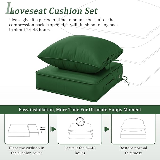 Outdoor Patio Chair Cushions Set 19 L X 19 W X 4 H Inch Waterproof & Fade Resistant Deep Seat and Back Cushions with Removable Covers Outdoor Seat Cushion Set for Chairs and Sofas