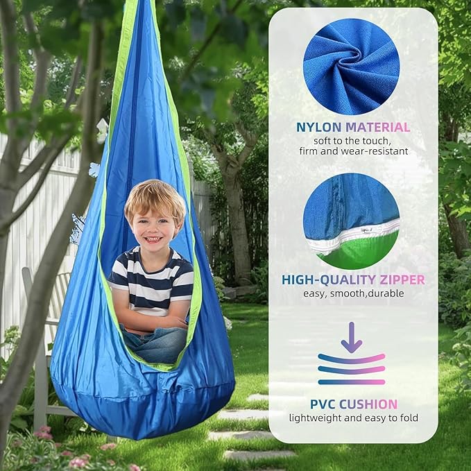 Kids Swing Seat Hammock Chair Indoor Outdoor Hanging Chair for Children,Soft & Safe with High Weight Capacity, Easy Install Perfect for Bedroom, Garden, Playroom(Blue)