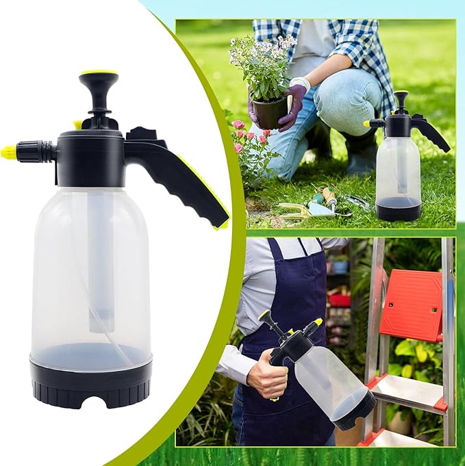 0.5 Gallon Handheld Pump Sprayer, 2L Garden Pressure Sprayer, 68oz Water Spray Bottle with Safety Valve, Adjustable Nozzle, for Watering,Plant Spraying, Home Cleaning, Fertilizing (Clear)