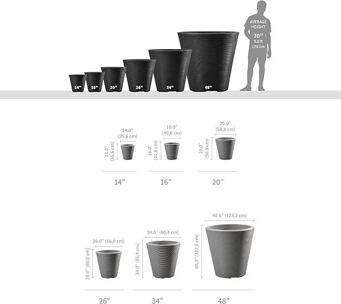 Crescent Garden Madison Planter– Weather-Resistant, Double Walled Indoor/Outdoor Plant Pot with Drain Hole – Durable All-Season Flower Container, 16" W (Caviar Black)