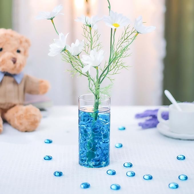 CYS EXCEL Light Blue Glass Gemstone Beads Vase Fillers (6 LBS) Flat Marble Beads Multiple Color Choices Aquarium Decor Rocks Floral Stones Decorative Mosaic Glass Gem Pebbles