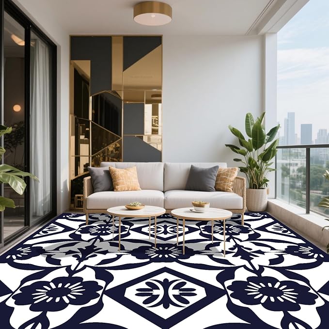 WILDROOTS 8x10 Feet Klein Plastic Outdoor Rug, Stain Resistant Waterproof Reversible Outdoor Patio Rug, Fade Resistant Camping Rug