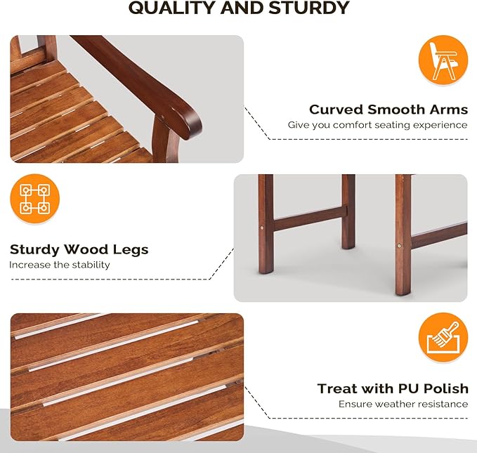 VINGLI Outdoor Dining Chairs, Heavy Duty 330 LBS Wooden Patio Chairs with Comfortable Backrest, Solid Wood Patio Dining Chairs Garden Chairs for Yard, Front Porch and Deck (Teak, 1 PCS)