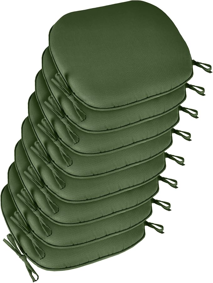 SleepMan Outdoor 17"x16" Chair Cushions with Ties Set of 8, Water Resistant All Weather U-Shape Seat Pads for Patio Garden Furniture Indoor Fade Resistant Patio Cushions (Moss Green)
