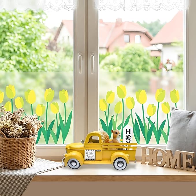Easter Decorations 13.4 Inch Farmhouse Vintage Truck with 20 Magnets Interchangeable Seasonal Decor Rustic Metal Pickup Spring Holiday Easter Centerpieces for Tables Home Garden, Yellow