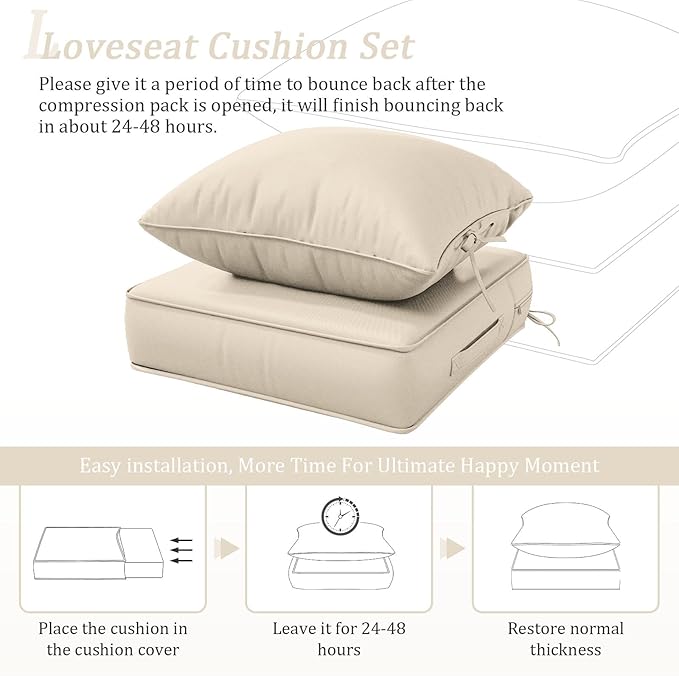 Outdoor Patio Chair Cushions Set 24 L X 24 W X 5 H Waterproof & Fade Resistant Deep Seat and Back Cushions with Removable Covers Outdoor Seat Cushion Set for Chairs and Sofas