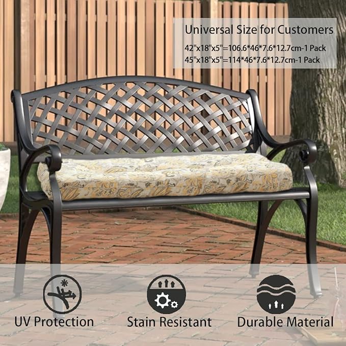 FUNHOME Outdoor Bench Cushion 48 x18 inch with Non-Slip Grips,Water Resistant Porch Swing Cushion,Bench Pillow Pads,Floral Tufted Cushions for Patio Garden Furniture,48" Seat Cushions(Yellow Flower)