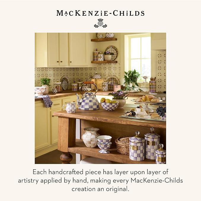 MACKENZIE-CHILDS Enamel Garden Pot, Decorative Pot for Plants, Outdoor Flowerpot Decor, Extra Large, Purple-and-White Violet Check