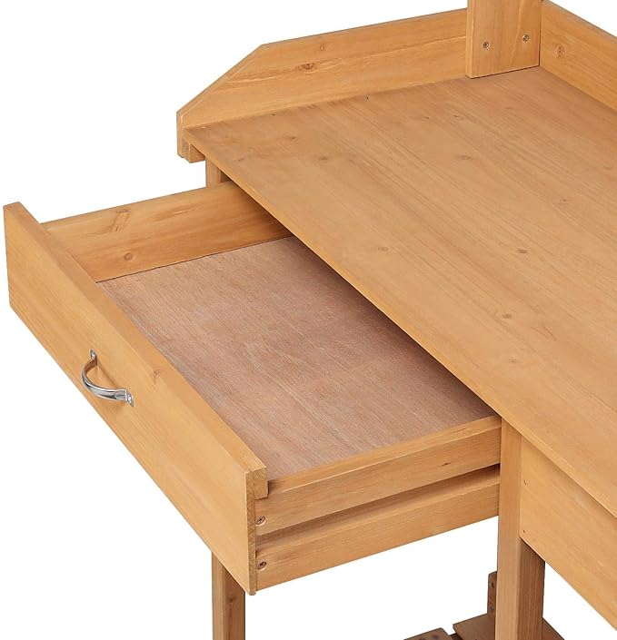 Topeakmart 45.2x17.7x47.6'' (LxWxH) Potting Benches Outdoor Garden Potting Table Work Bench with Removable Sink Drawer Rack Shelves Work Station, Wood