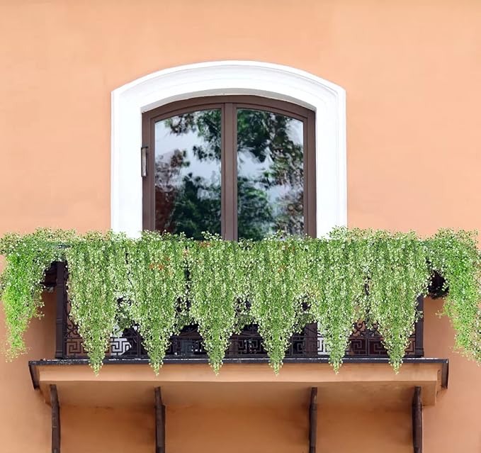RECUTMS Faux Vines Hanging Flowers Artificial Hanging Plants 4Pcs Fake Hanging Fern Vines Greenery for Spring Indoor Outdoor Garden Party Wedding Patio Wall Valentines Day Decoration(White)