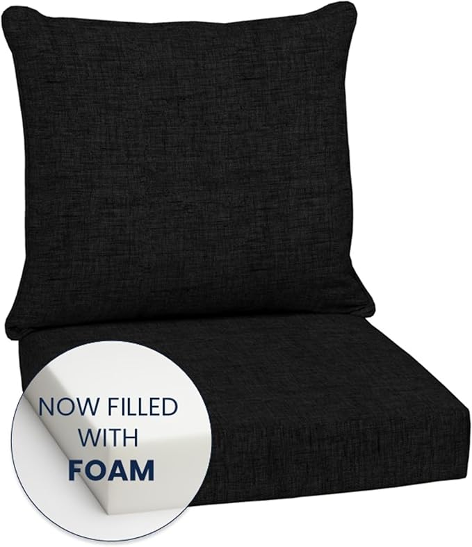 Arden 24x24 Outdoor Deep Seat Cushion Set – Fade-Resistant, Weather-Resistant Outdoor Patio Replacement Cushions Black Leala