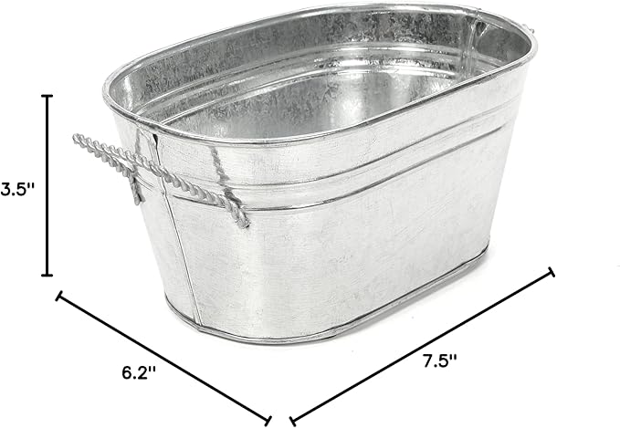 Hosley Set of 6 Oval Galvanized Planter Floral Pot 7.5 Inch Long 3.5 Inch High. Ideal Gift for Floral Arrangements Wedding House Warming Home Office Party and for DIY Garden Patio O4